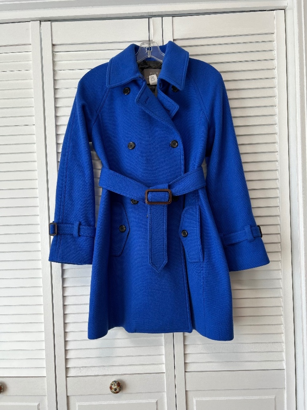 J.Crew Royal Blue Italian Wool Trench Coat (Size 2)